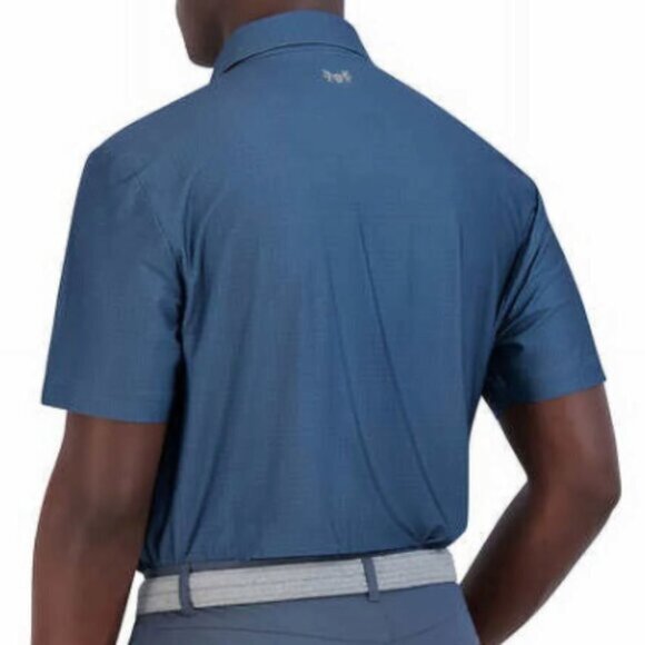 NWT Hickey Freeman Blue Short Sleeve Golf Polo with Geometric Print, size M - Picture 2 of 6